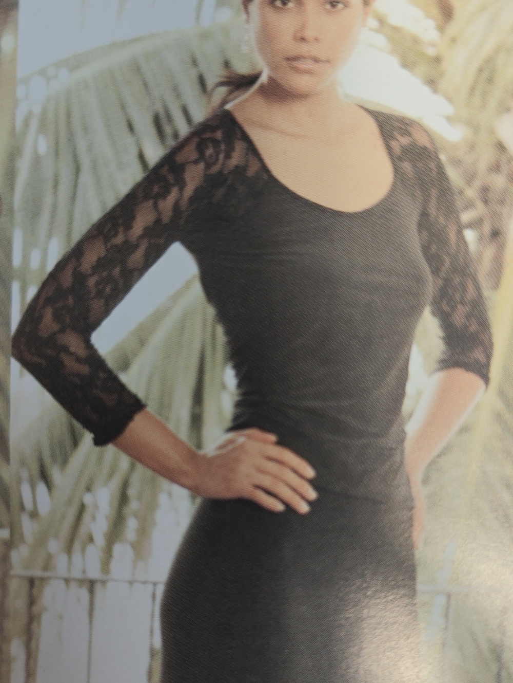 Black Lace Sleeve Scoop Neck Women's Top